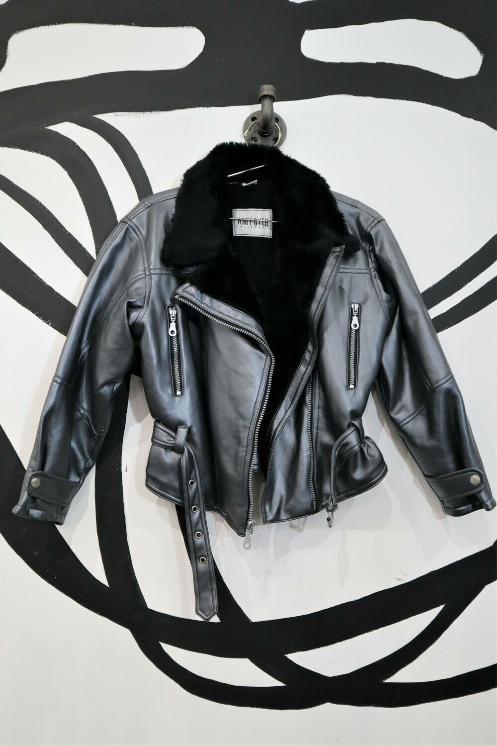 Metallic Faux Leather Motorcycle Jacket  Size M