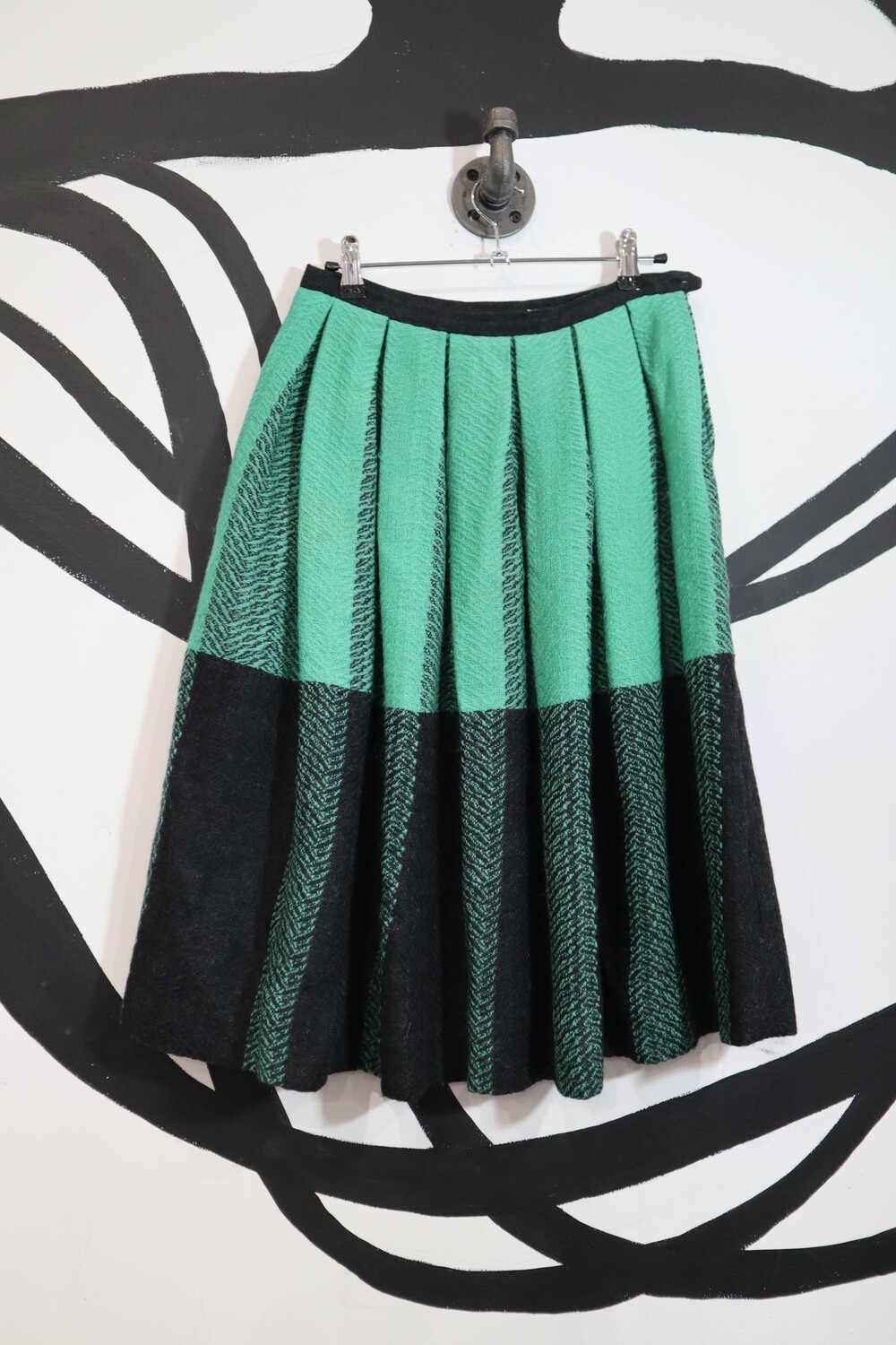 Green Block Check Pleated Skirt Size M