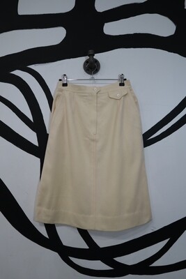 Cream Wool A-Line Skirt with Front Zip and Pockets Size M