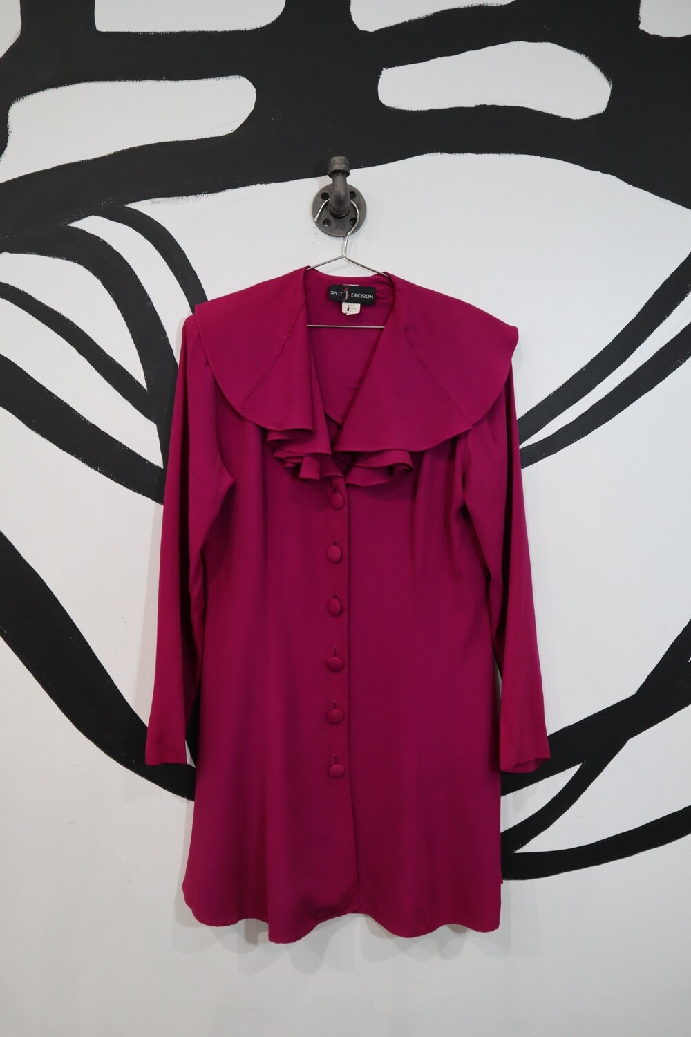 Raspberry Button Front Dress with Draped Collar Size L