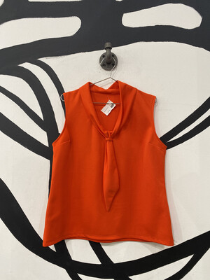 Orange Sleeveless Tie Neck Detail Blouse Size L