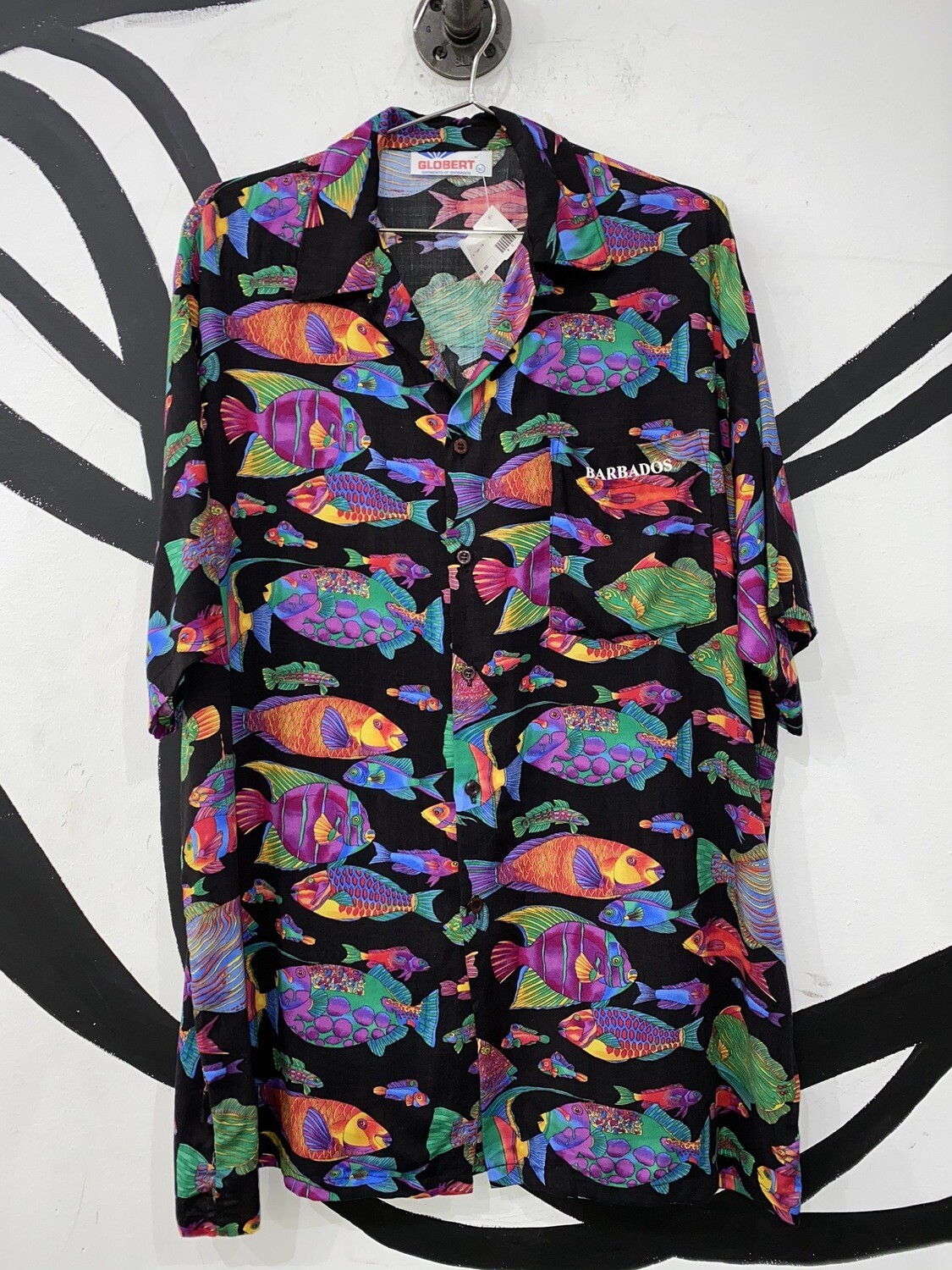 Men’s Colorful Fish Printed Button Up-Large Men’s Colorful Fish Printed Button Up-Large