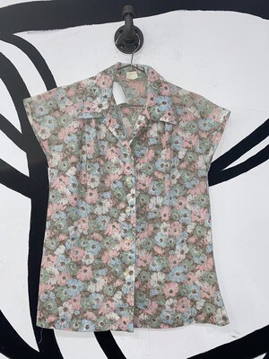 Women’s Sleeveless Floral Button Up Blouse Size M