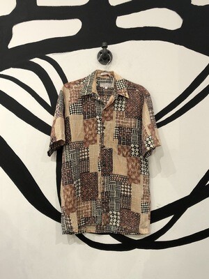 Fanucci Linen Patterned Short Sleeve Button Up Size S