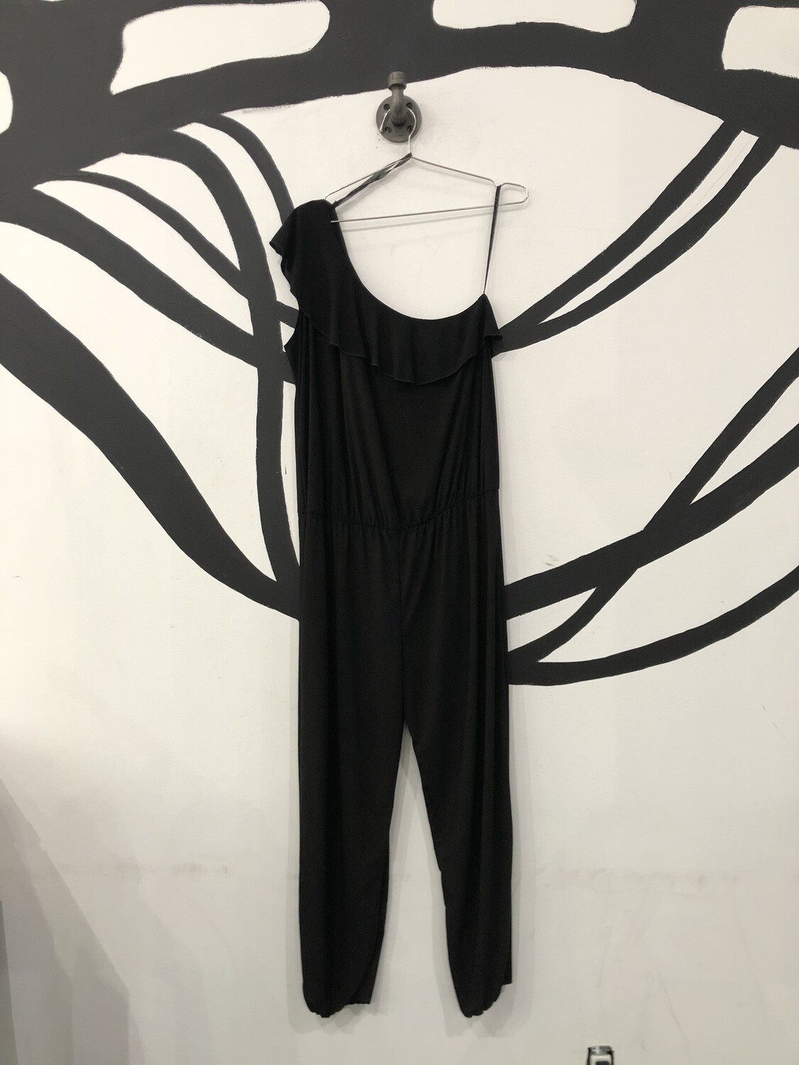 One Sleeve Black Ruffle Jumpsuit Size L One Sleeve Black Ruffle Jumpsuit Size L