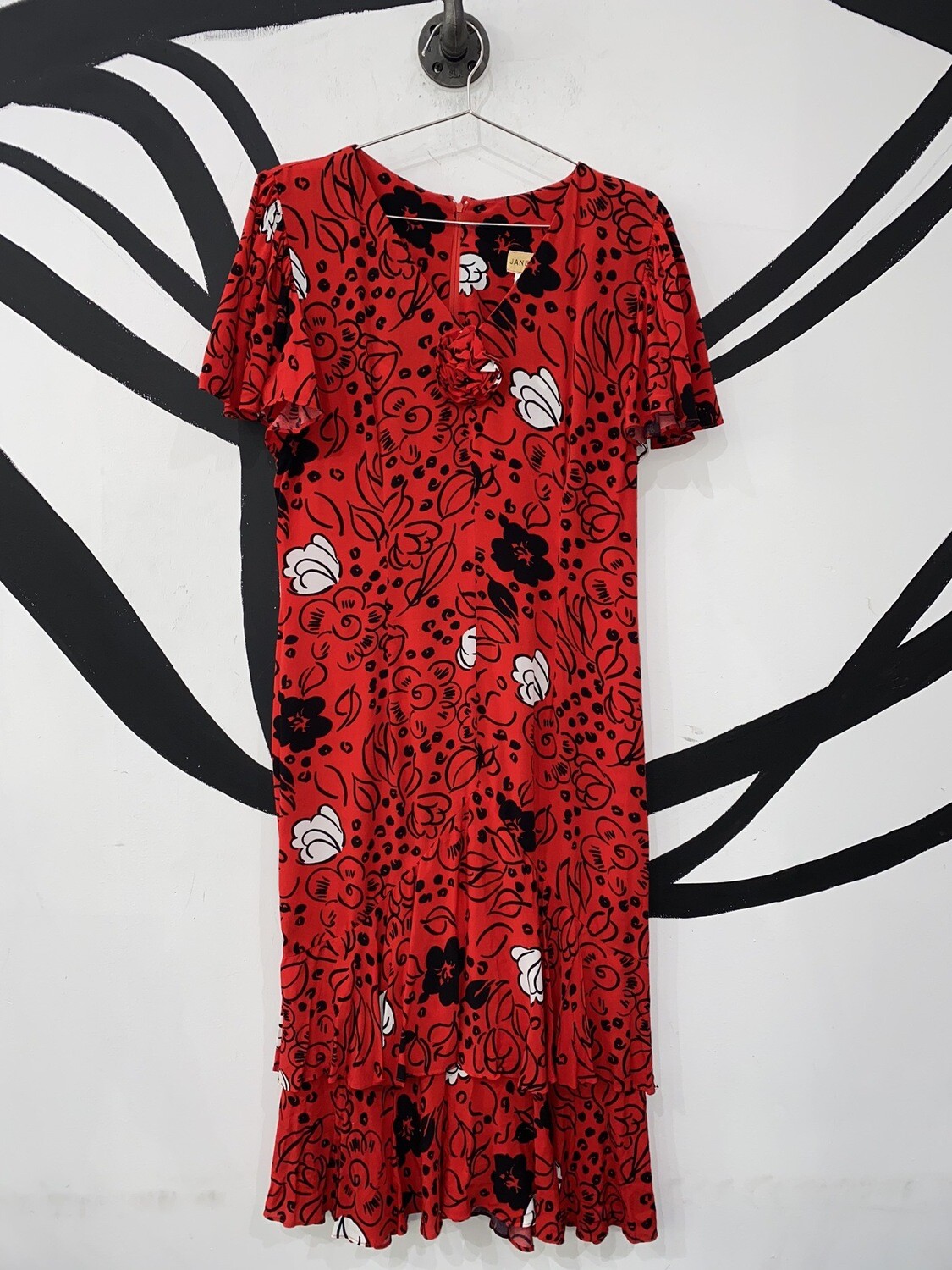 Red Floral Ruffle Dress Size M Red Floral Ruffle Dress Size M