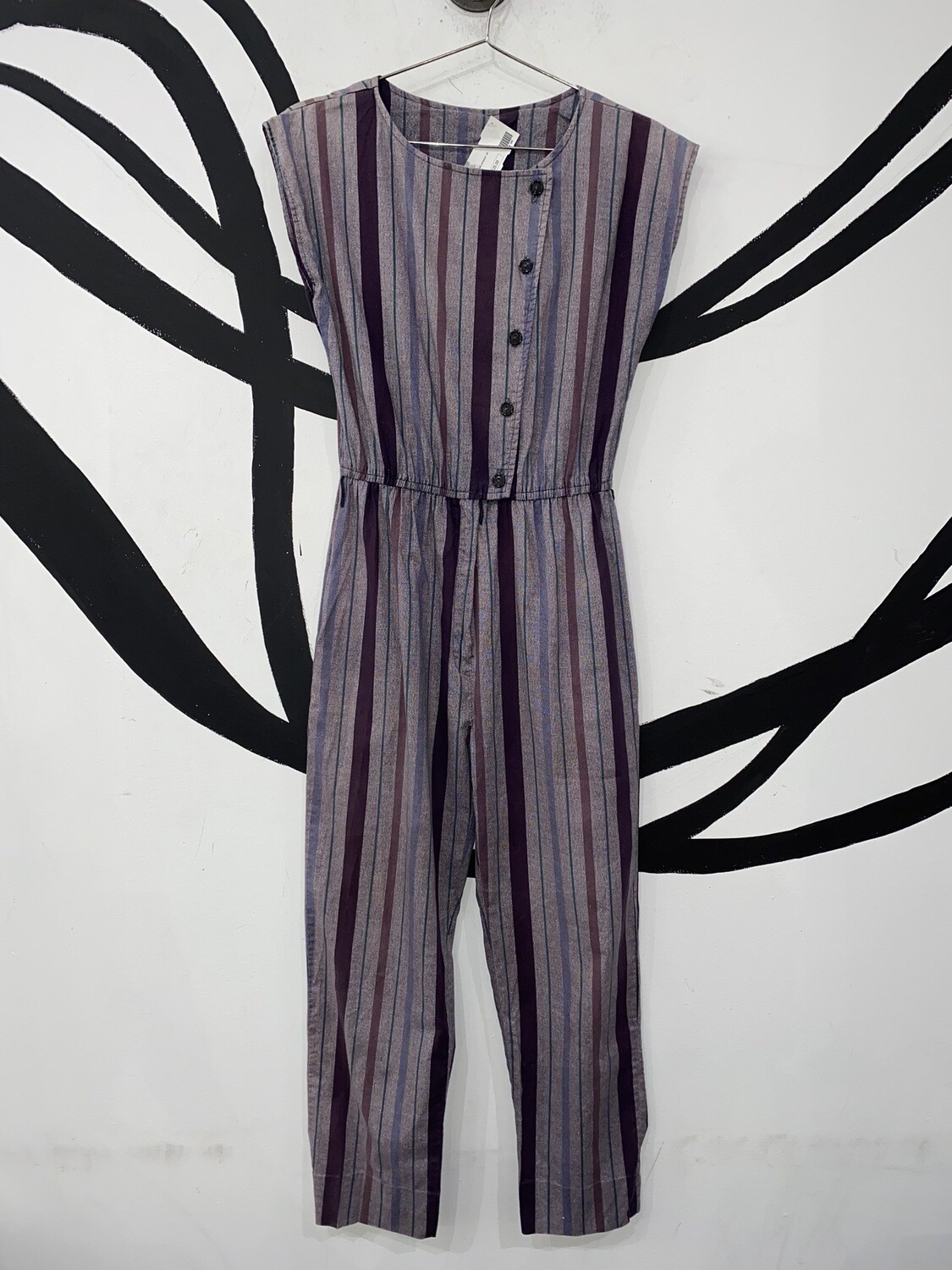 Offset Button Striped Jumpsuit Offset Button Striped Jumpsuit