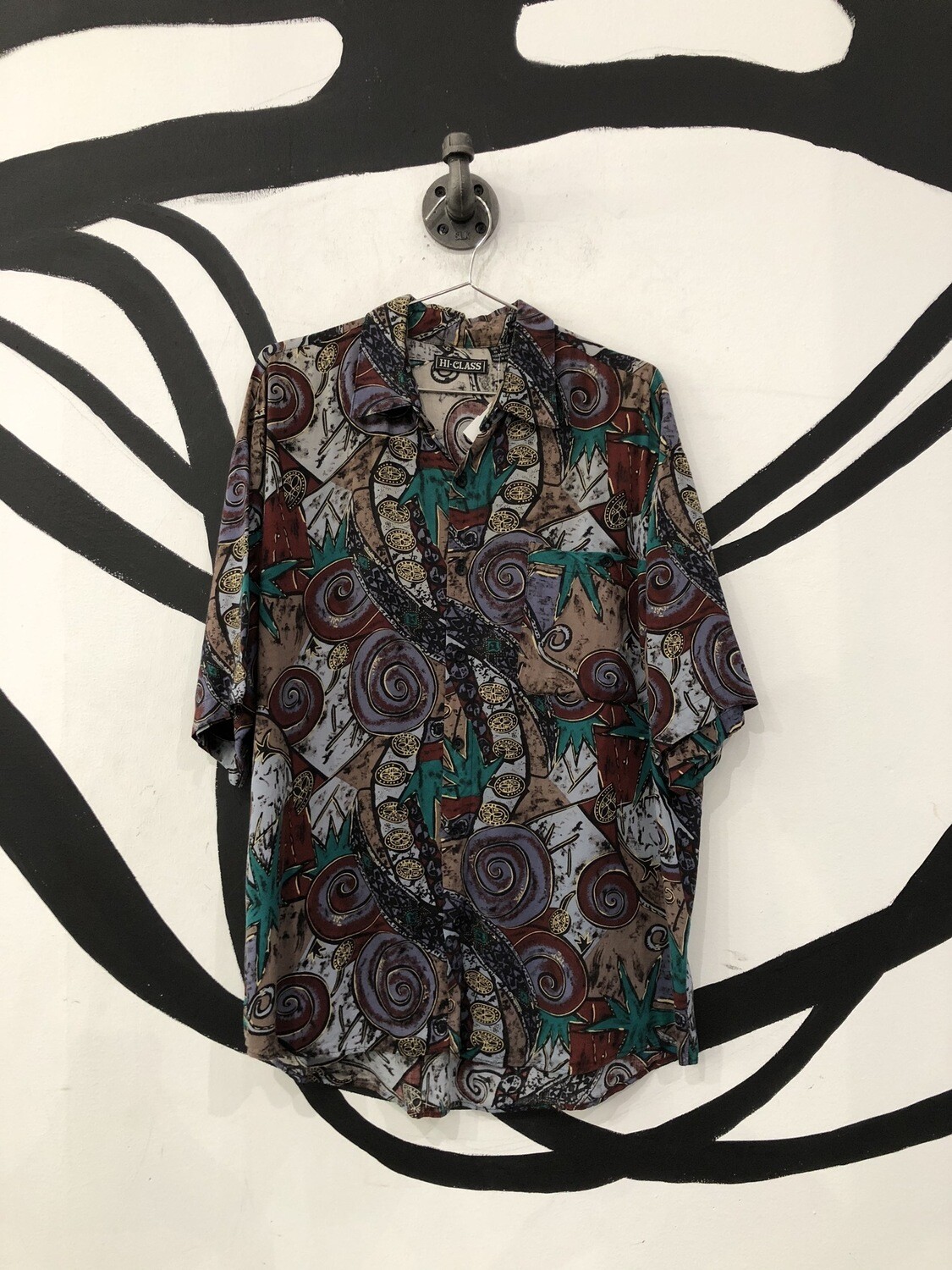 Abstract Short Sleeve Button Up Size M