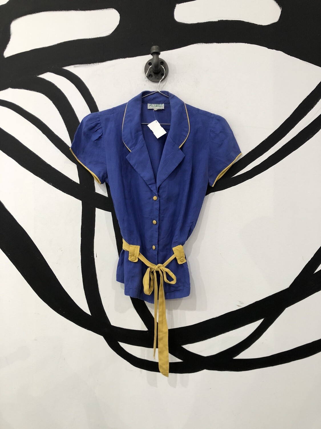 Blue And Yellow Linen Belted Top Size S Blue And Yellow Linen Belted Top Size S