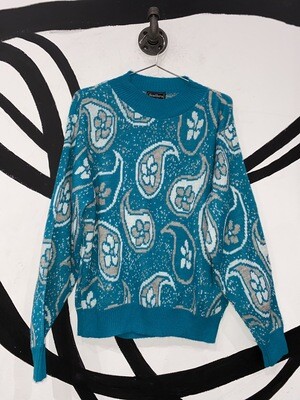 Blue Paisley Knit Sweater Size M
