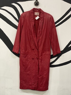 Donna Pelle Oversized Red Leather Trench Coat Size S