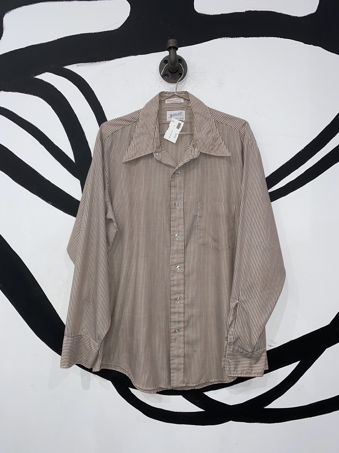 Brown And White Striped Button Up Size M