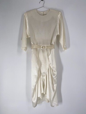 Cream Belted Ruche Dress Size L