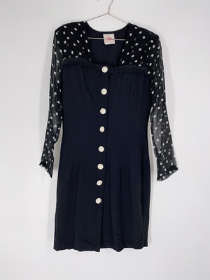 Polka Dot Sheer Sleeve Dress Size S