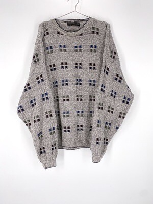 Grey Square Pattern Sweater Size L
