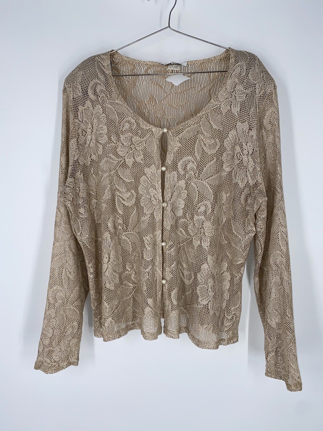Harlow Nites Gold And Cream Knit Button Up Top Size L
