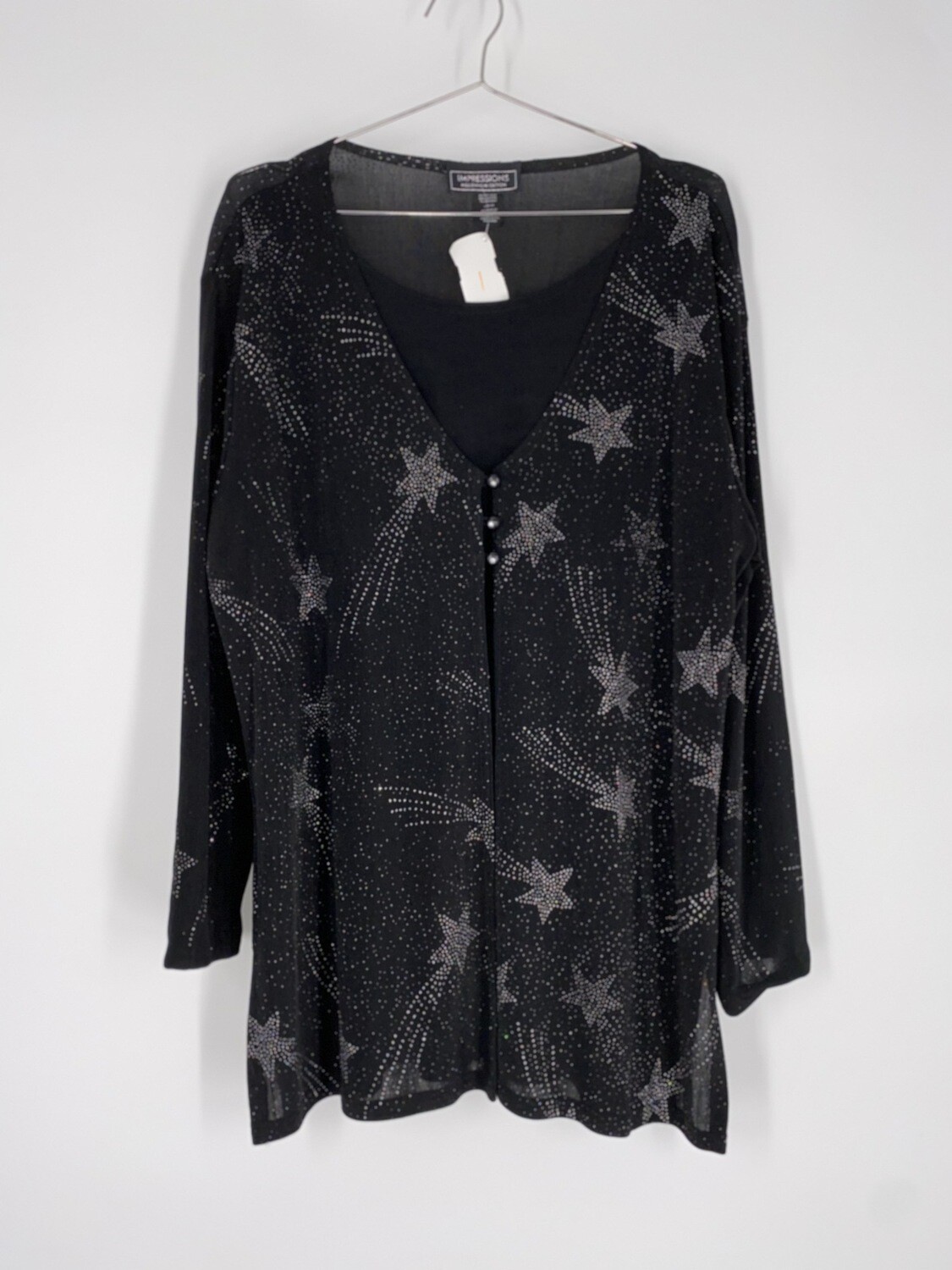 Impressions Shooting Star Black And Rainbow Glitter Top Size L