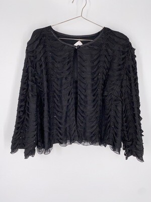 Black Ruffle Textured 3/4 Sleeve Top Size M