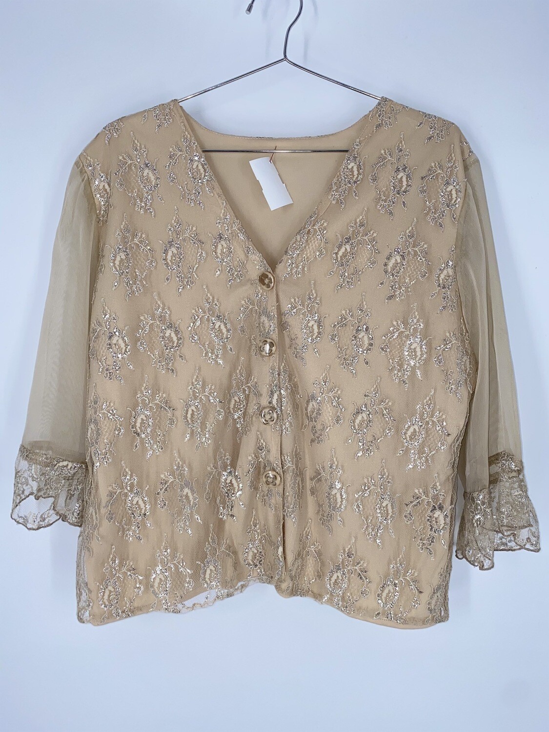 Gold And Cream Lace 3/4 Sleeve Top Size L