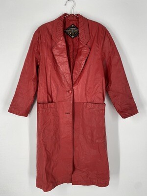 Charles Klein Red Leather Trench Coat Size M