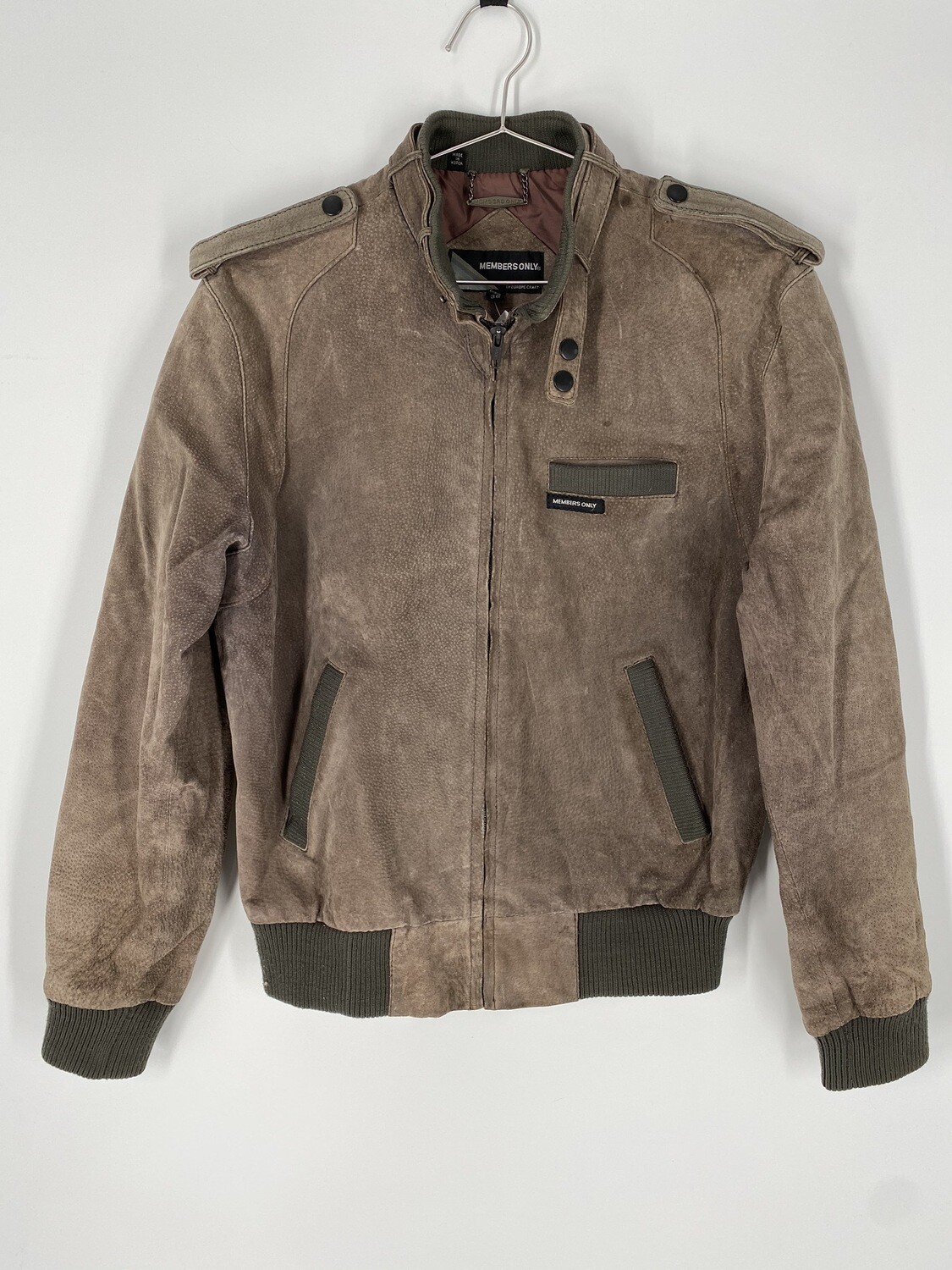 Members Only Taupe Leather Bomber Jacket Size S