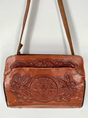 Brown Leather Embossed Shoulder Bag