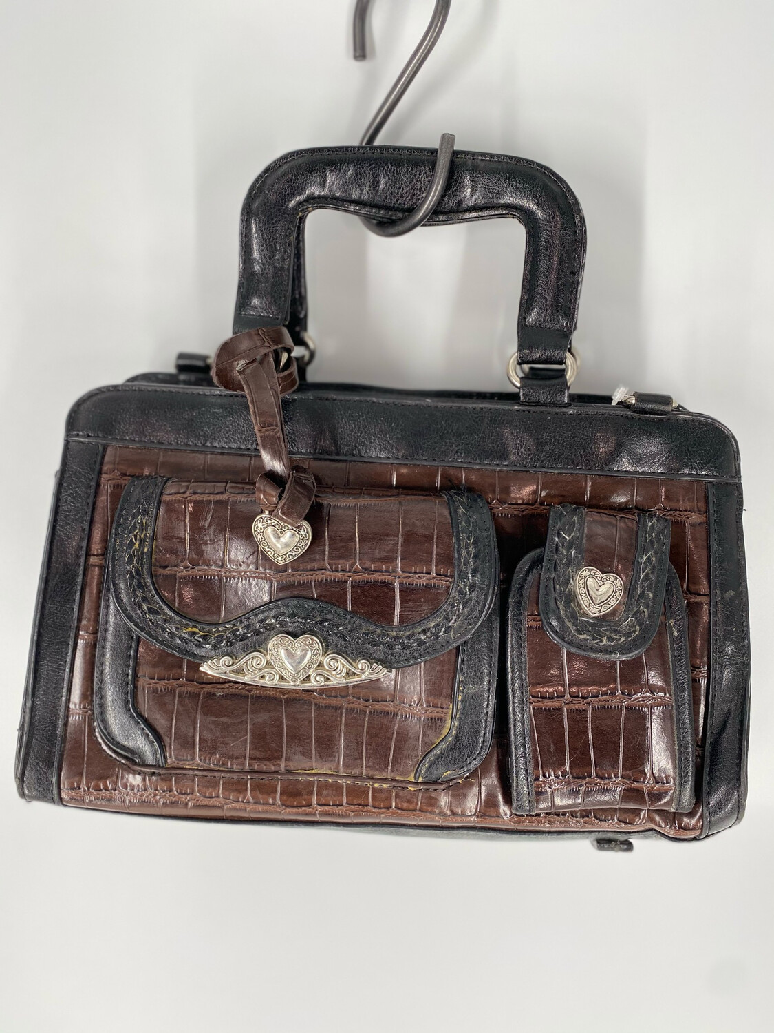 Brown Croc Leather Handle Bag