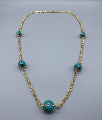 Gold Chain Necklace With Faux Turquoise Accents