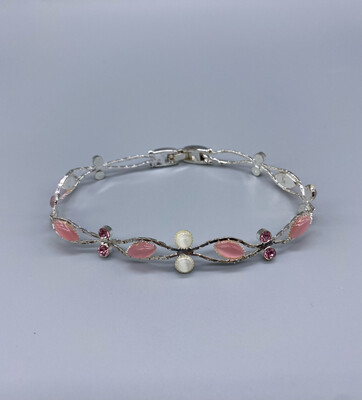 Silver Bracelet With Pink Gemstones