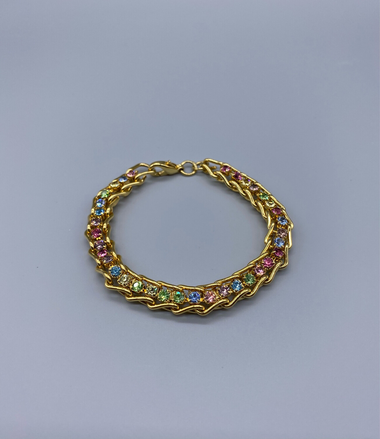 Gold Chain Bracelet With Multi-Color Stones