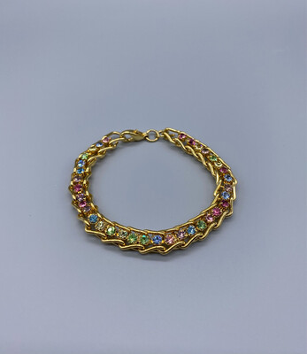 Gold Chain Bracelet With Multi-Color Stones