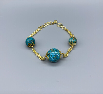 Gold Chain Bracelet With Faux Turquoise Stones