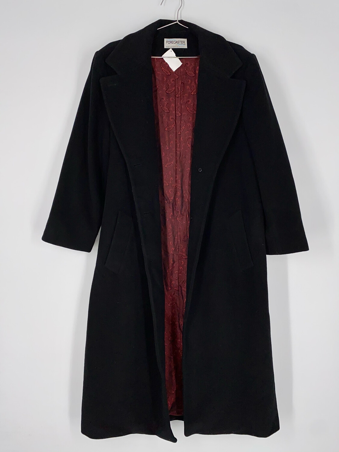 Forecaster Black Long Coat With Red Paisley Lining Size M