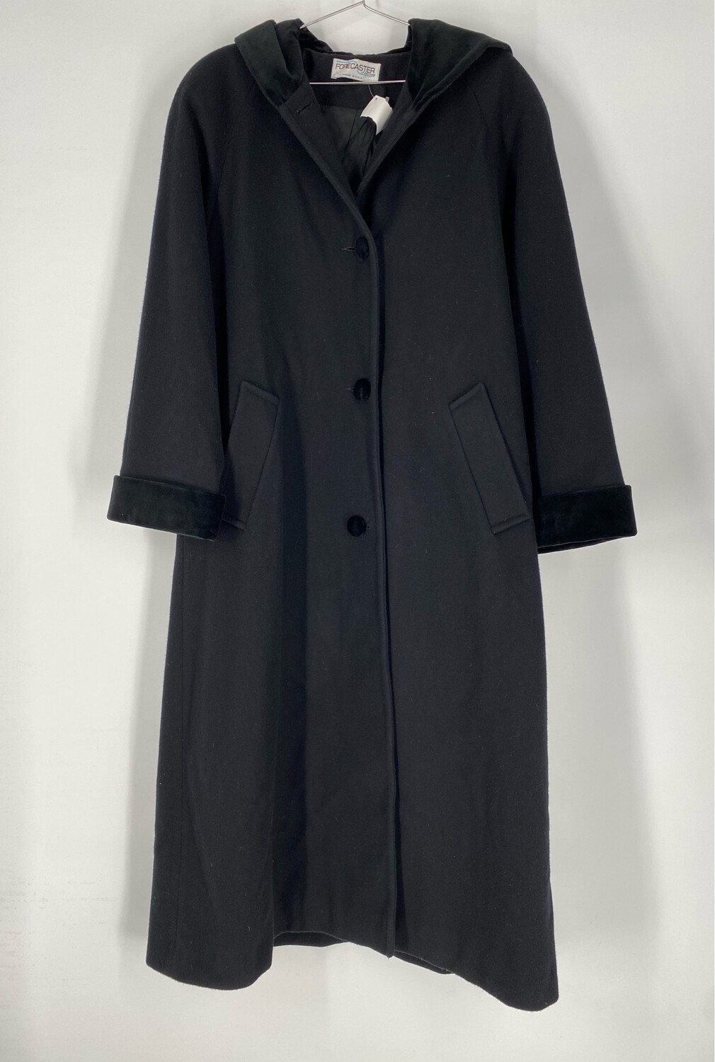 Forecaster Black Wool And Velvet Hooded Long Coat Size M