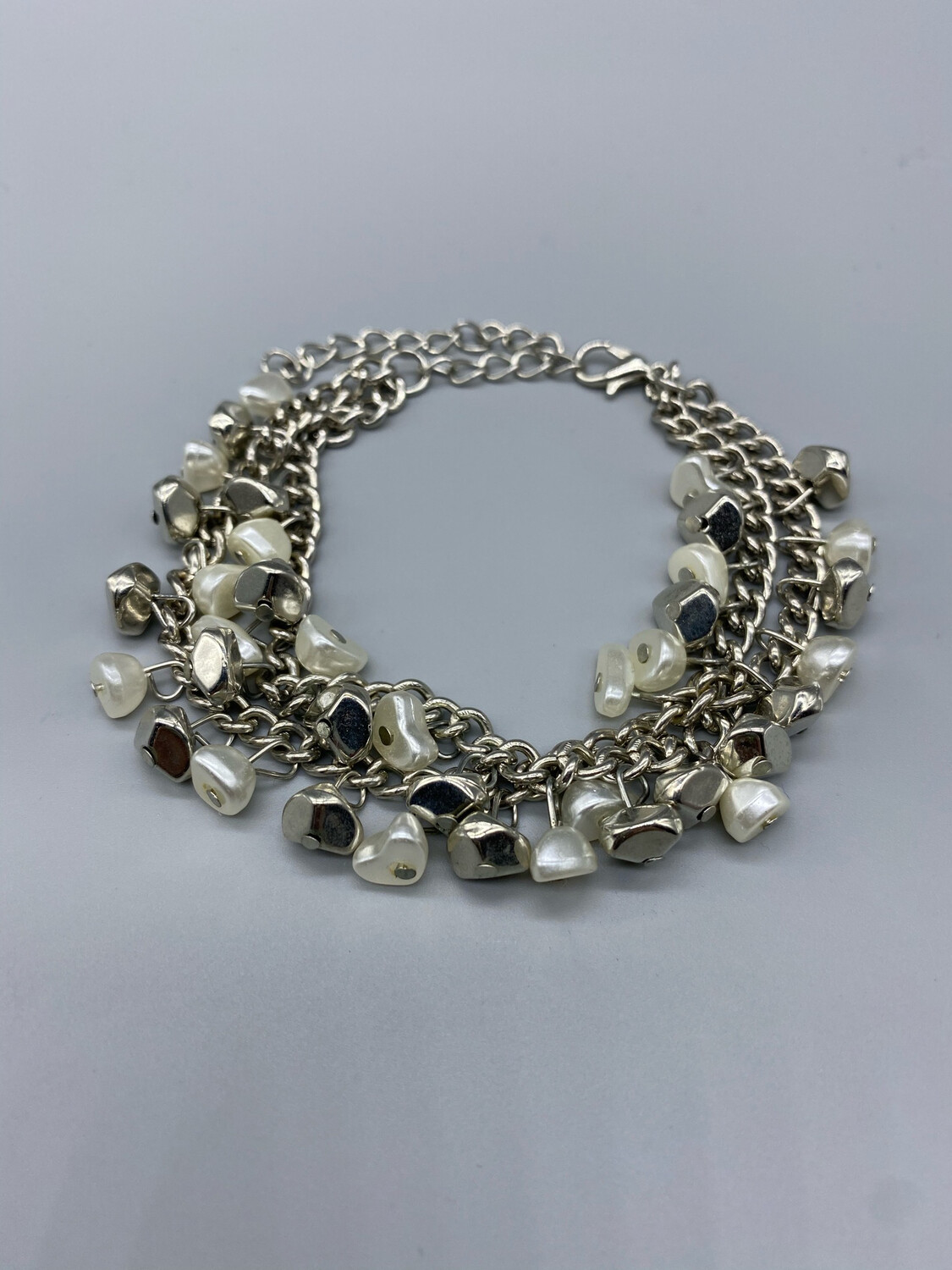 Silver And Pearl Chain Adjustable Bracelet Silver And Pearl Chain Adjustable Bracelet