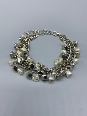 Silver And Pearl Chain Bracelet