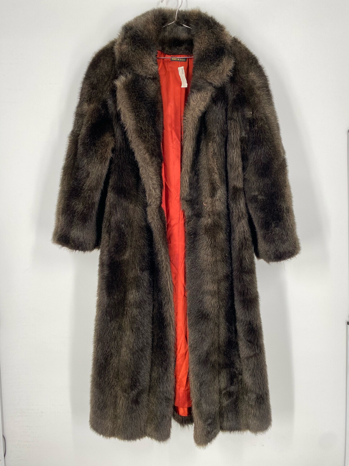 Long Faux Fur Coat With Orange Lining Size S Long Faux Fur Coat With Orange Lining Size S