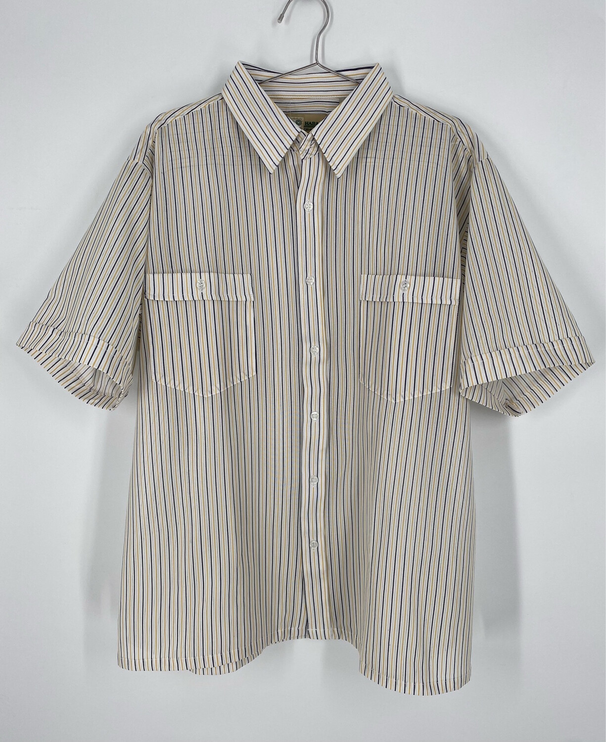 Haband Multicolor Pinstripe Short Sleeve Button Up Size L Haband Multicolor Pinstripe Short Sleeve Button Up Size L