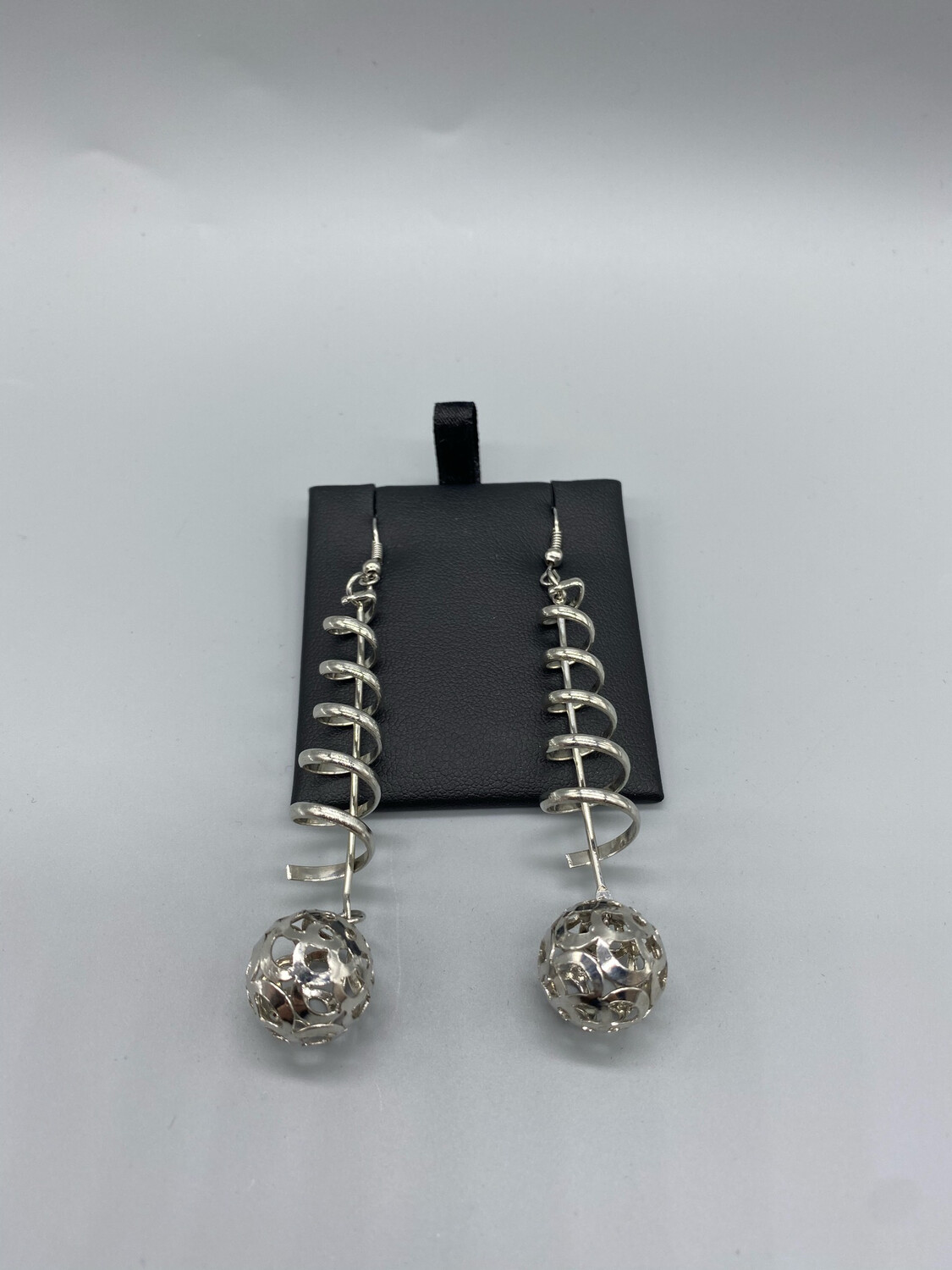 Silver Spiral Drop Earring With Ball Silver Spiral Drop Earring With Ball