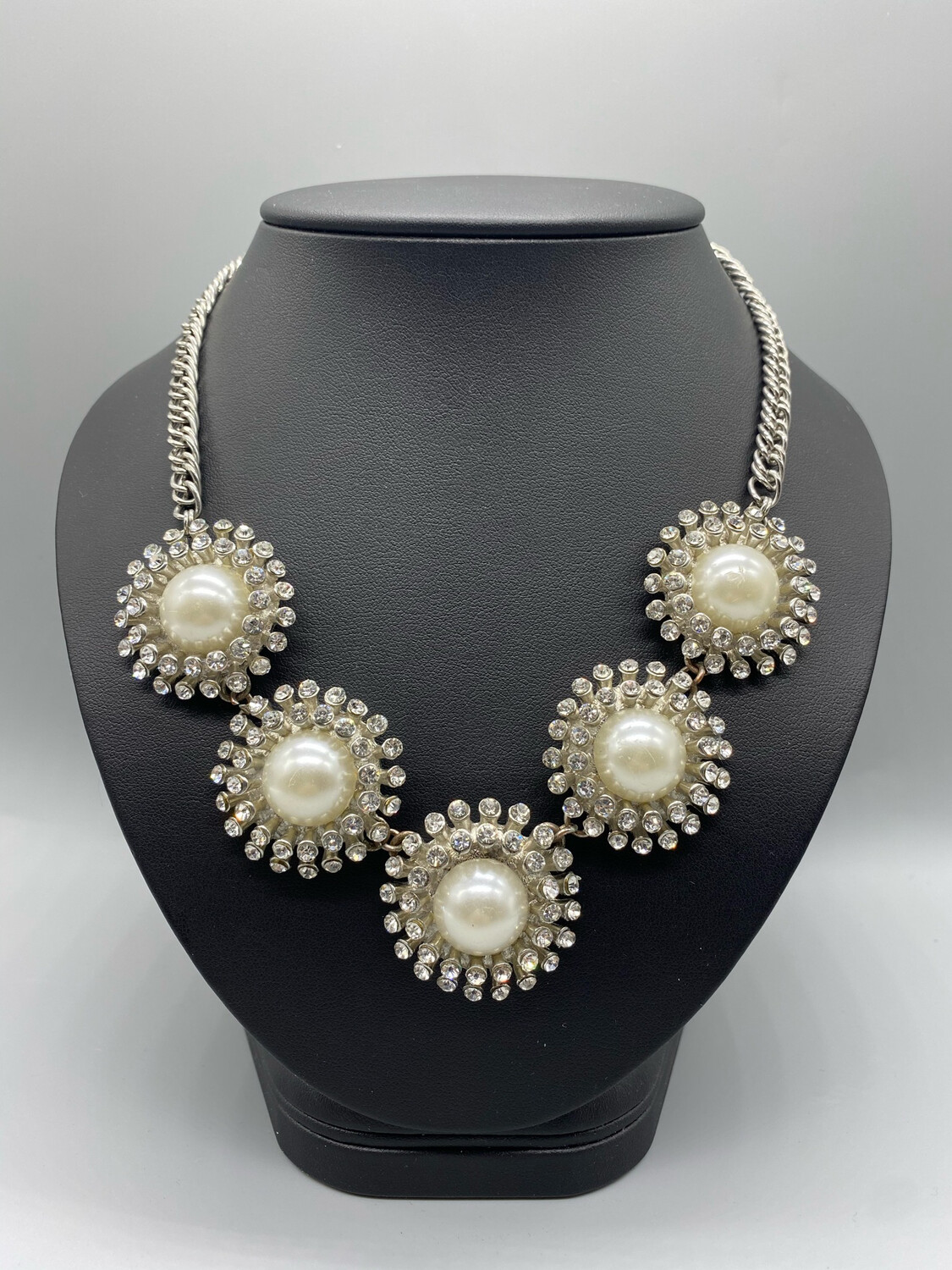 Pearl And Silver Rhinestone Statement Necklace Pearl And Silver Rhinestone Statement Necklace