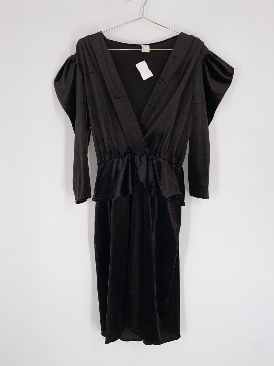 Black Velvet Puff Sleeve Midi Dress Size M