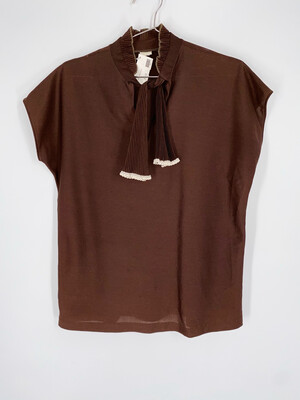 Brown Sleeveless Top With Tie Size L