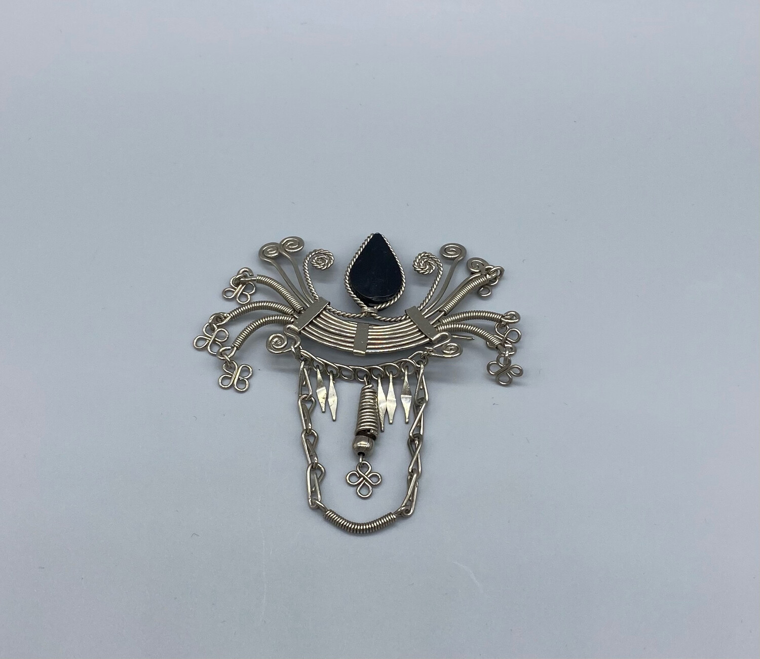 Silver And Onyx Vintage Pin