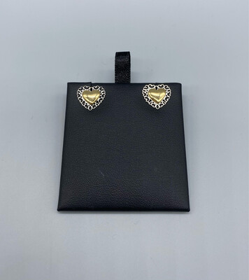Silver And Gold Heart Stud Earrings