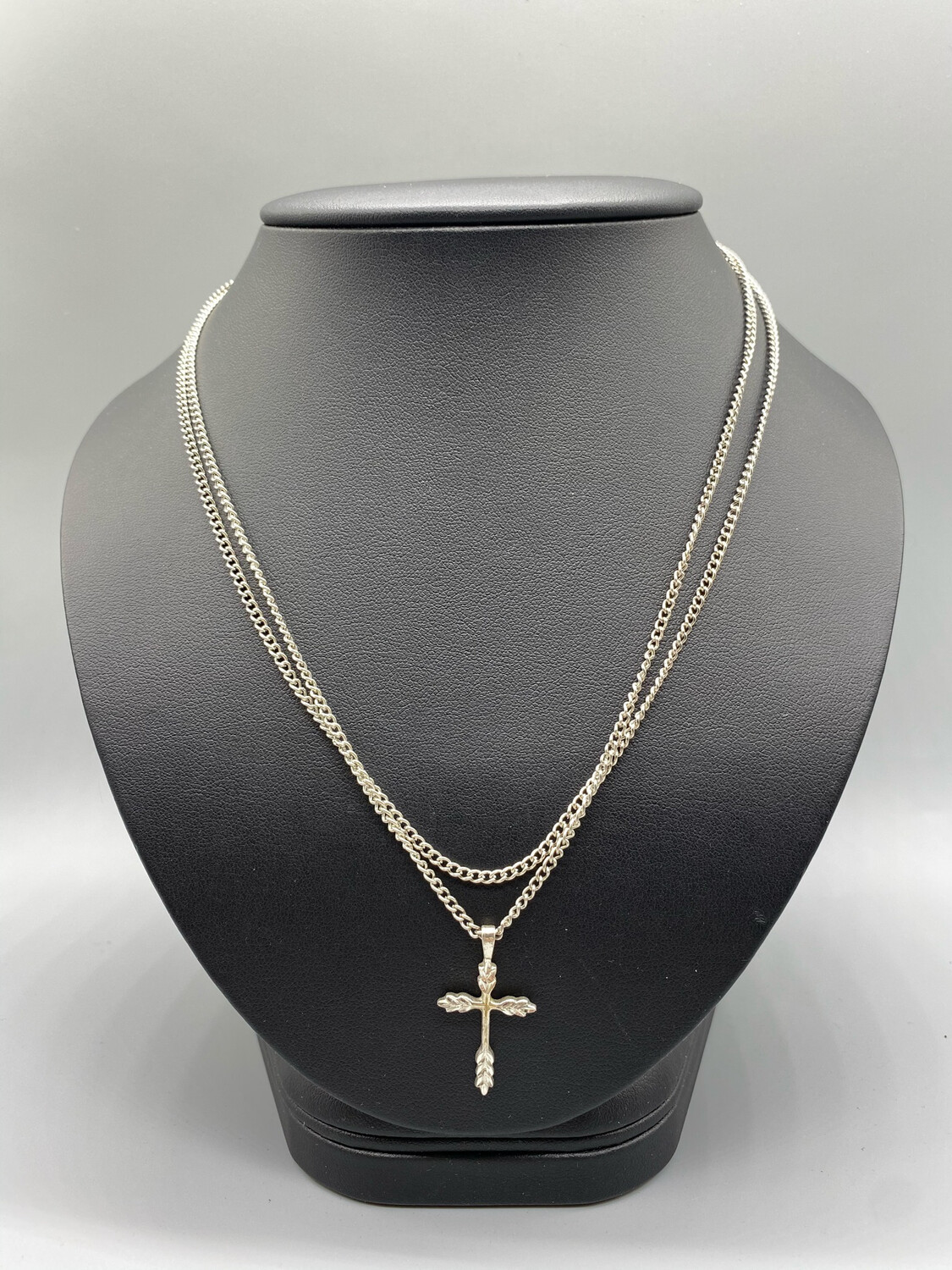 Dual Strand Silver Cross Pendant Necklace Dual Strand Silver Cross Pendant Necklace