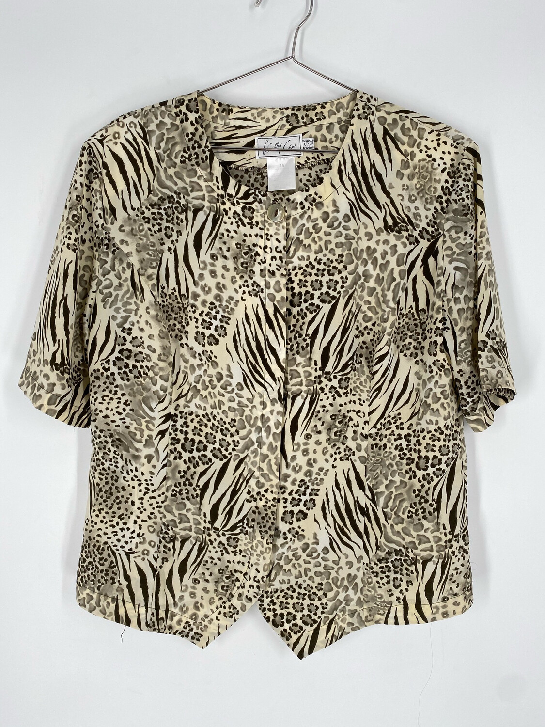 Kathy Che Animal Print Short Sleeve Button Up Size 16