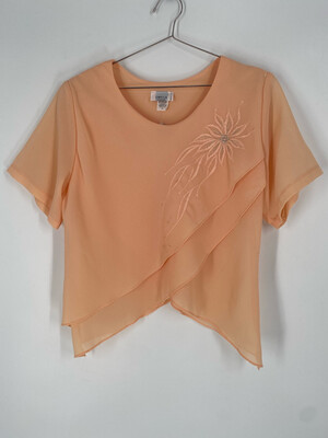 Omega Collection Short Sleeve Top With Embroidered Flower Size XL