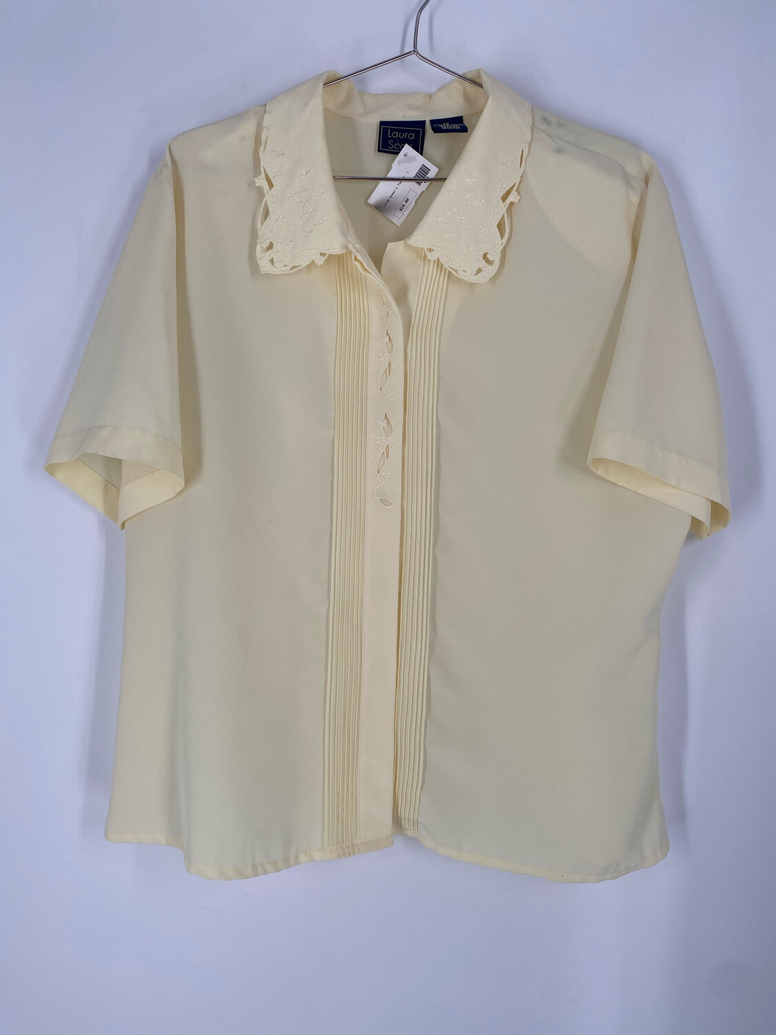 Laura Scott Light Yellow Embroidered Button Up Top Size 18