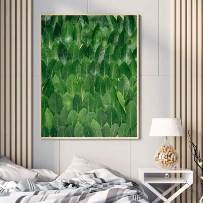 Wall Decor with Photo Frame / Unframed / on Paper Canvas, Green Leaf Botanical