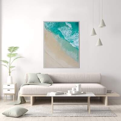 Wall Decor with Photo Frame / Unframed / on Paper Canvas, Beach, Sea Sand Blue Water